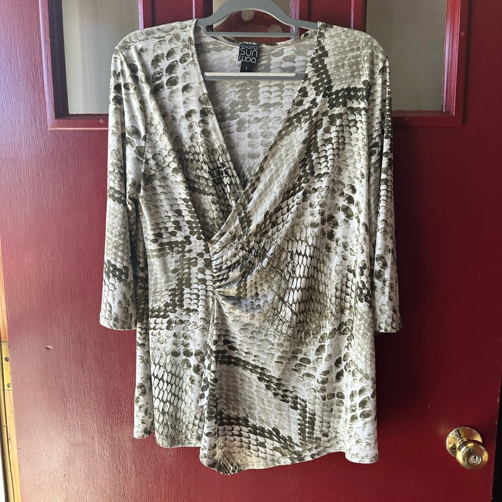 Susan Woo Snake Print Blouse - Cream and Brown